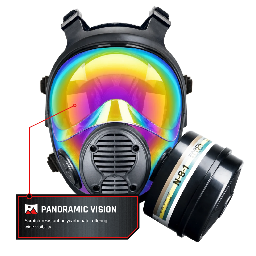NB-100 Solar Prism Mirrored Tactical Respirator Mask - Full Face Respirator with 40mm N-B-1 Defense Filter