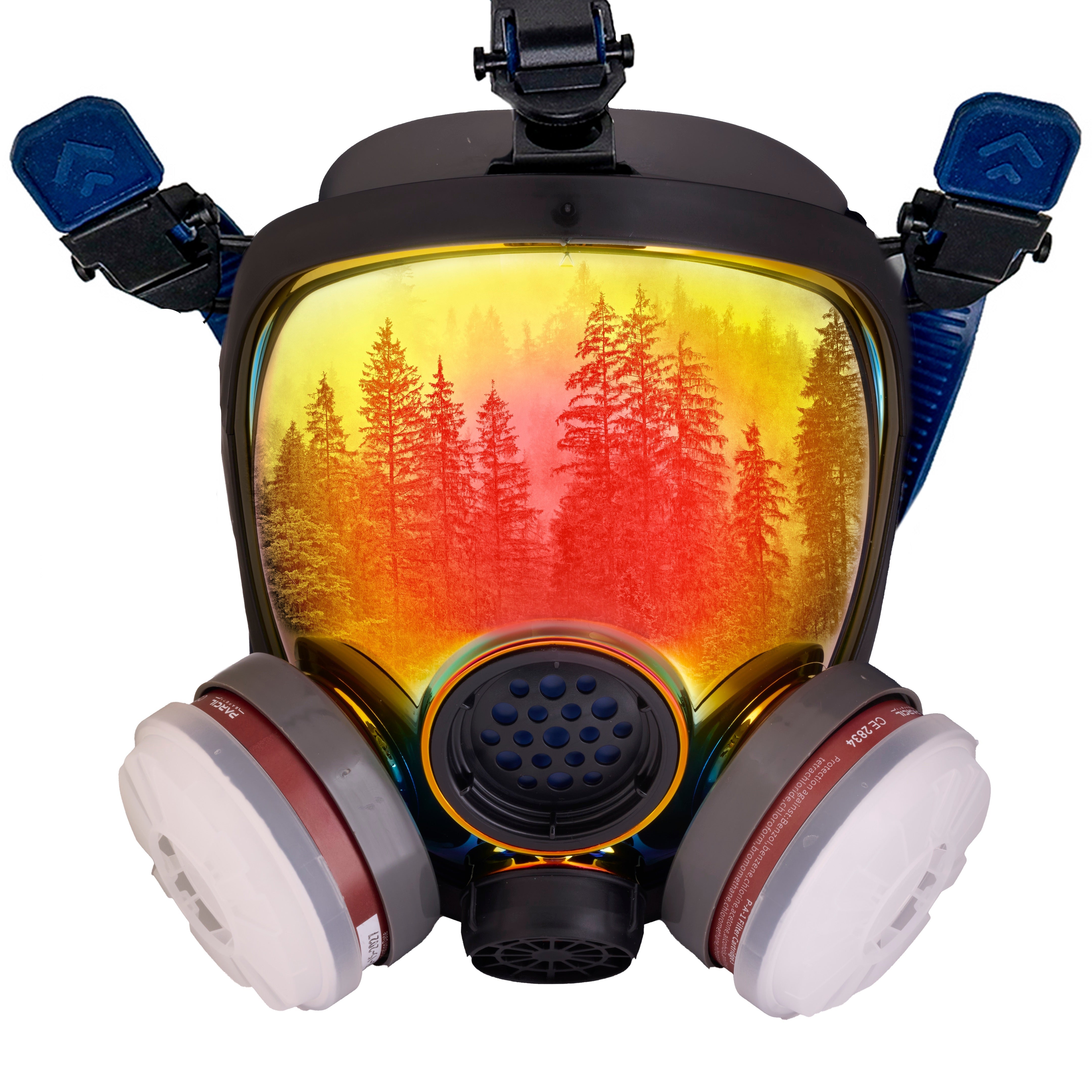 PD-100 Inferno Red - Full Face Respirator Mirrored Gas Mask