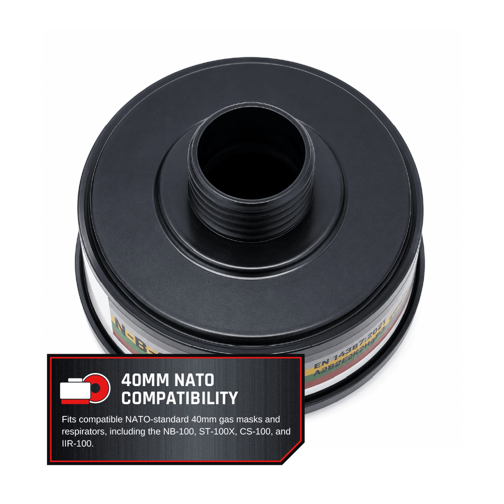 N-B-2 Advanced Multi-Gas & Mercury Vapor Protection 40mm Canister A2B2E2K2HgP3 R - Fits NATO 40mm Gas Masks - Parcil SafetyParcil Safety