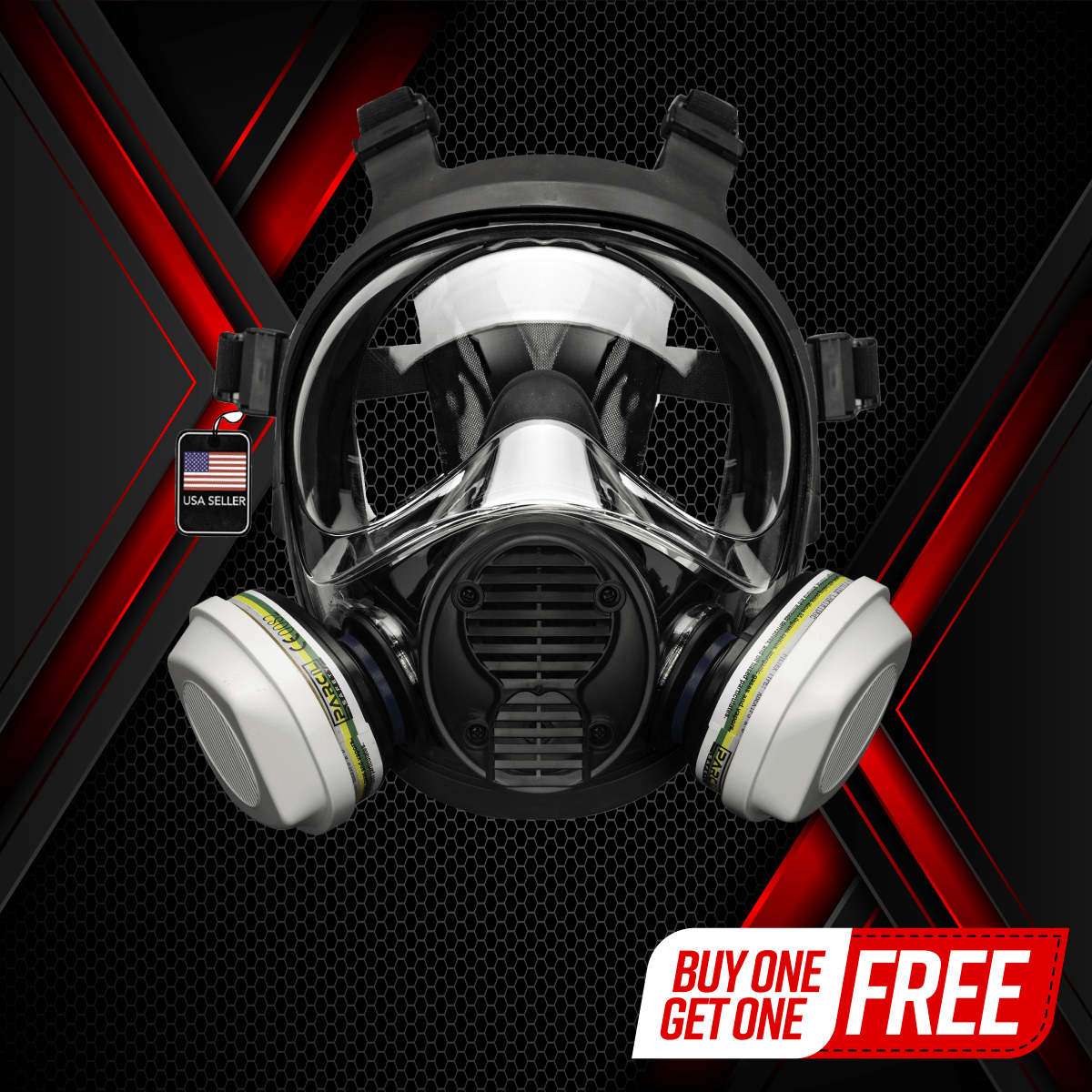 NB - 100B Industrial Respirator with Bayonet Style Filter Ports - Full Face Respirator with MaxPro P - 3 - 0 Multipurpose Filter Cartridges - Parcil SafetyRespiratorsRespiratorsParcil Safety