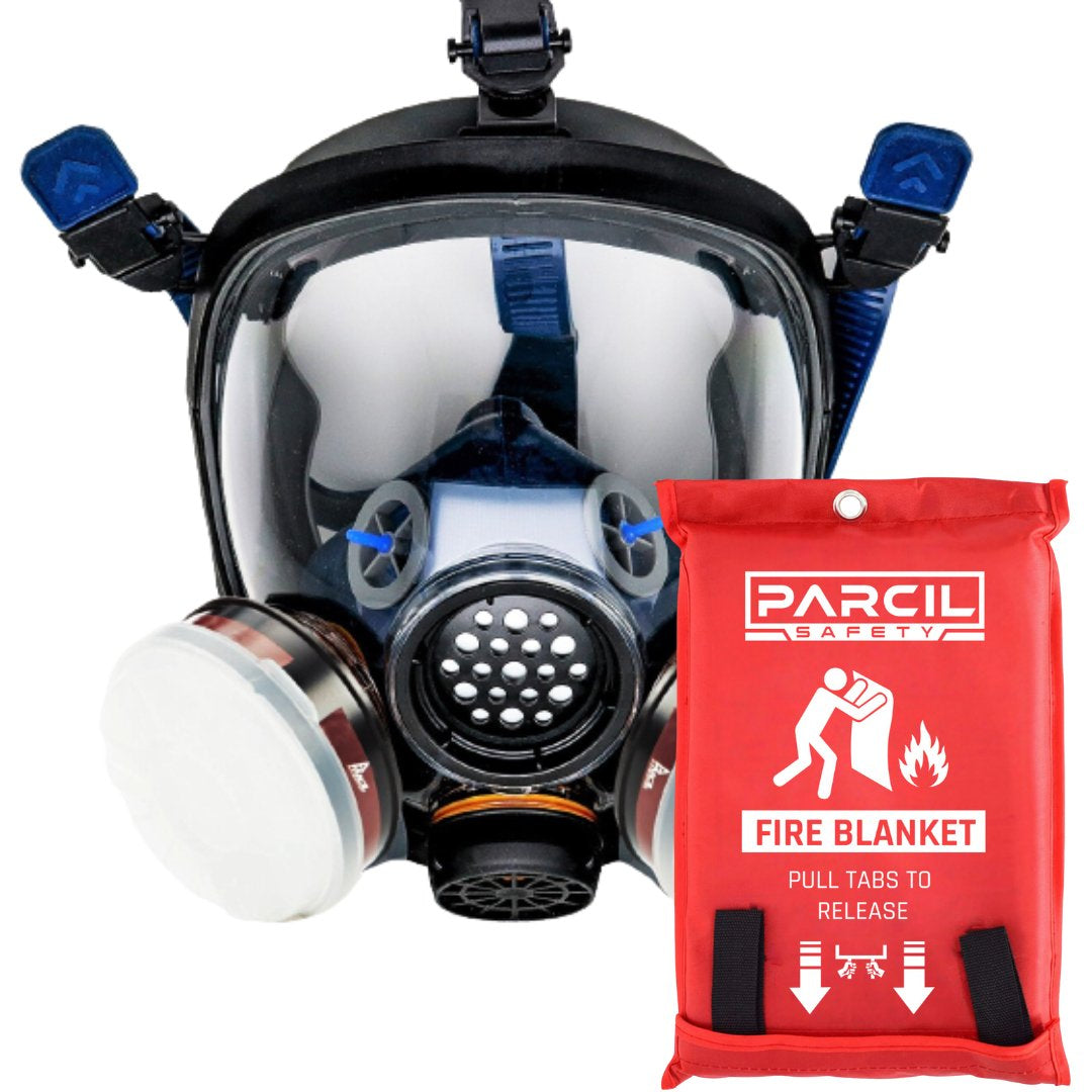 PD - 100 Organic Vapor Full Face Respirator Mask - FREE PD - 452 Emergency Fire Extinguisher Blanket! - front side