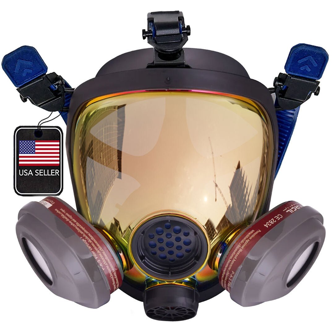 PD-101 Burnt Bronze Mirrored - Full Face Respirator Gas Mask with Organic Vapor and Particulate Filtration - Parcil Safety Respirators