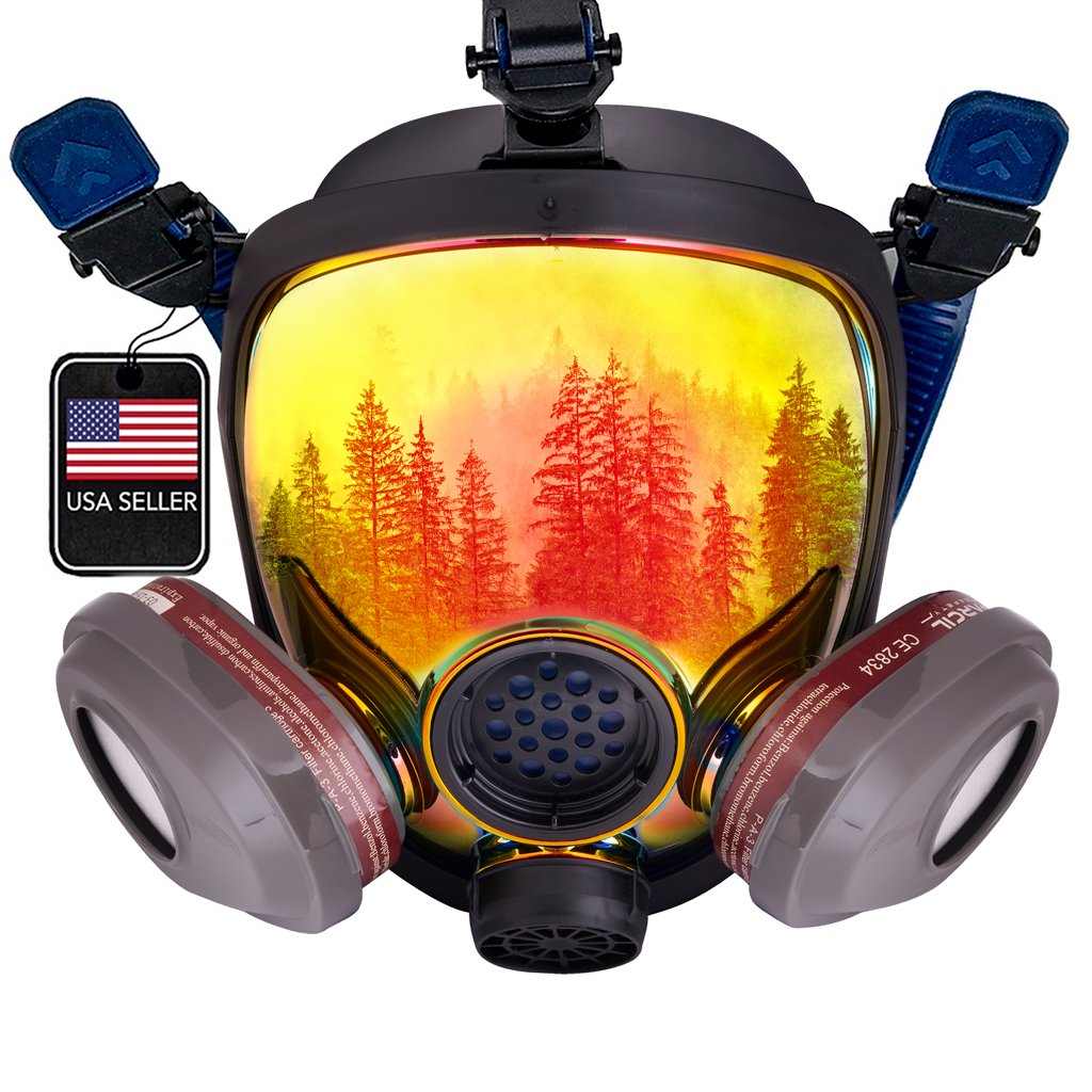 PD - 101 Inferno Red Mirrored - Full Face Respirator Gas Mask with Organic Vapor and Particulate Filtration - Parcil Safety front side