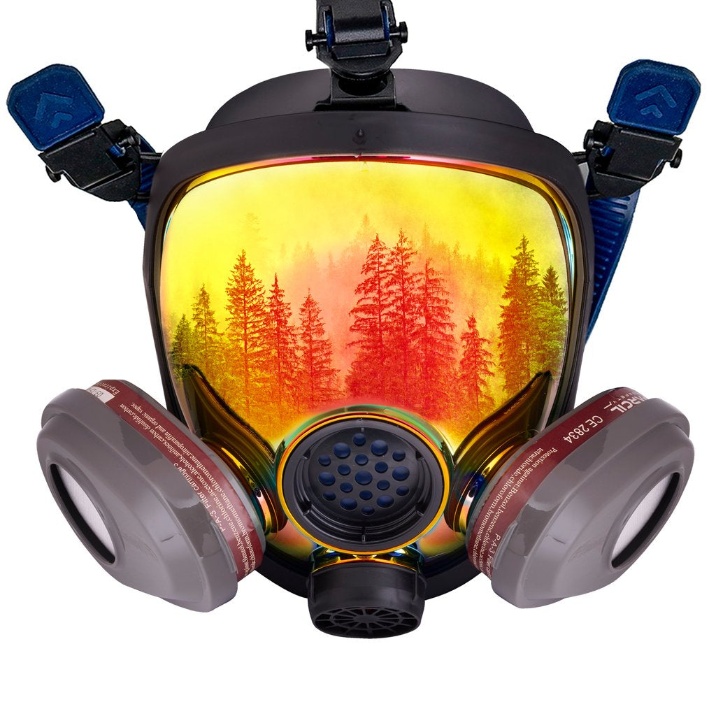 PD - 101 Inferno Red Mirrored - Full Face Respirator Gas Mask with Organic Vapor and Particulate Filtration - Parcil Safety front side