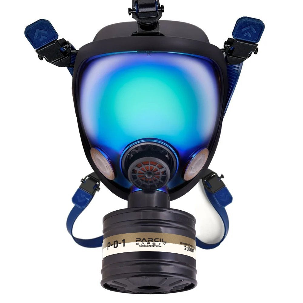 ST - 100X Arctic Blue Mirrored - Full Face Respirator Gas Mask with Organic Vapor and Particulate Filtration - Parcil Safety front side