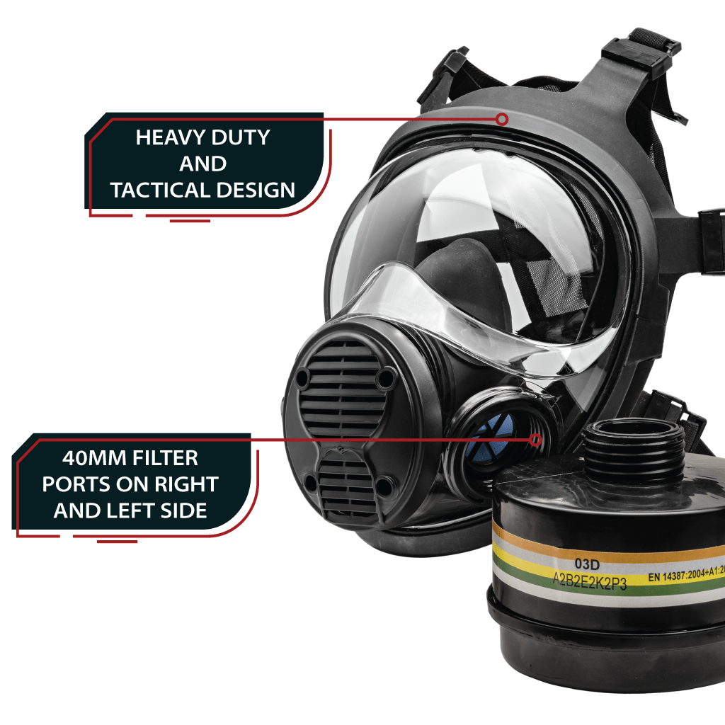 NB - 100 Smoke Black Tactical Respirator Mask - Full Face Respirator with 40mm N - B - 1 Defense Filter - Parcil SafetyGas MasksGas MasksParcil Safety