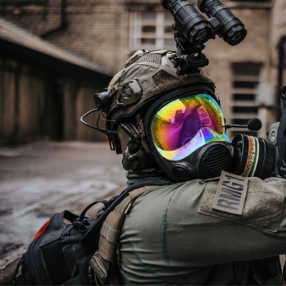 NB-100 Solar Prism Mirrored Tactical Respirator Mask - Full Face Respirator with 40mm N-B-1 Defense Filter