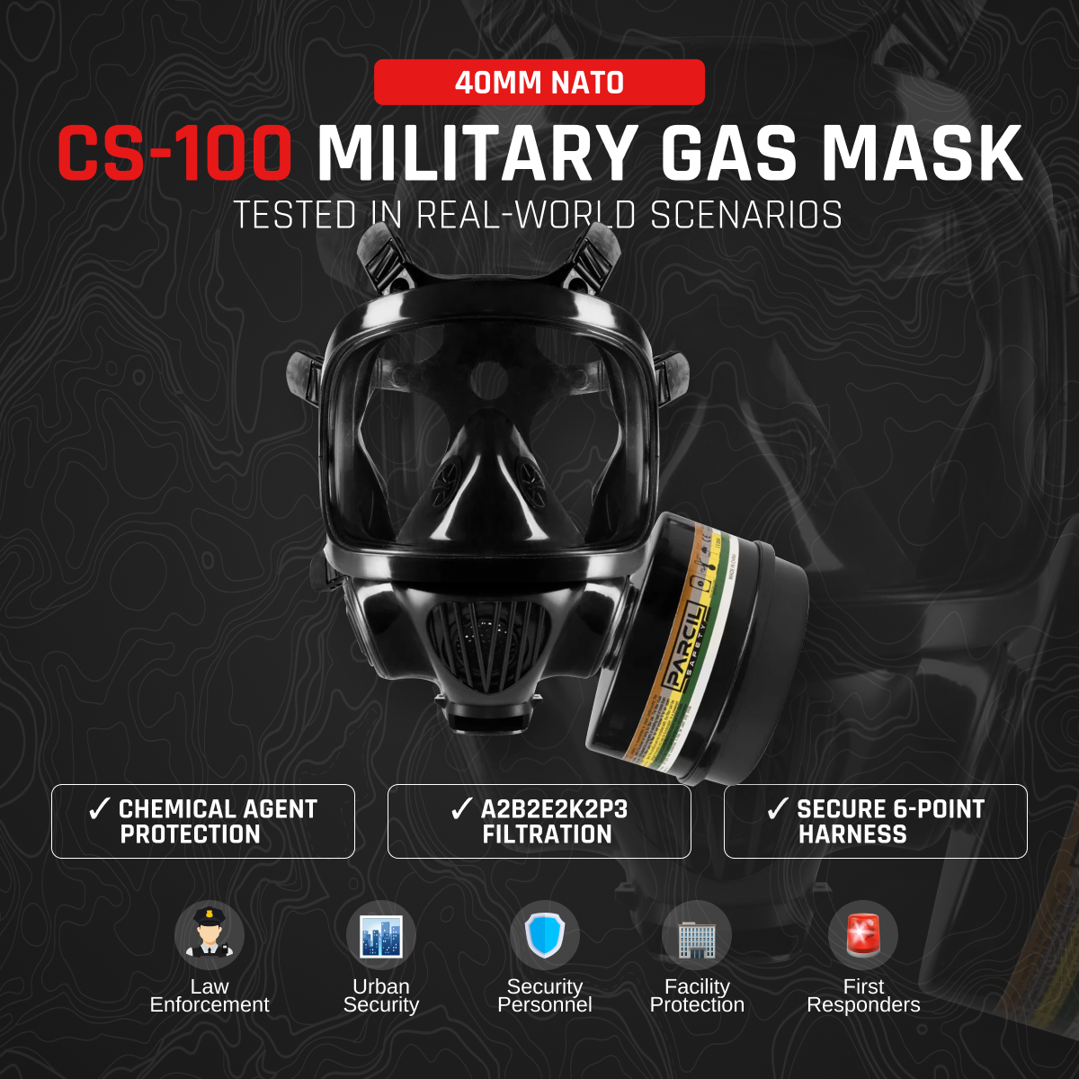 CS-100  Military Gas Mask with N-B-1 Defense Canister