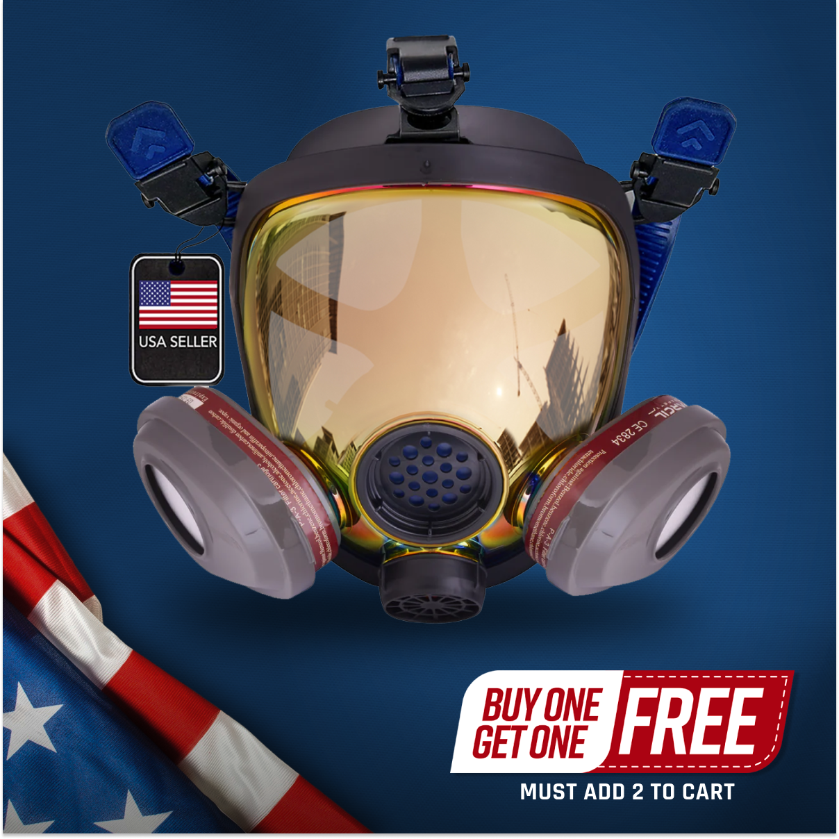 PD-101 Full-Face Industrial Air Purifying Respirator (APR) with A1 Organic Vapor (OV) with P2 Particulate Filter Canister