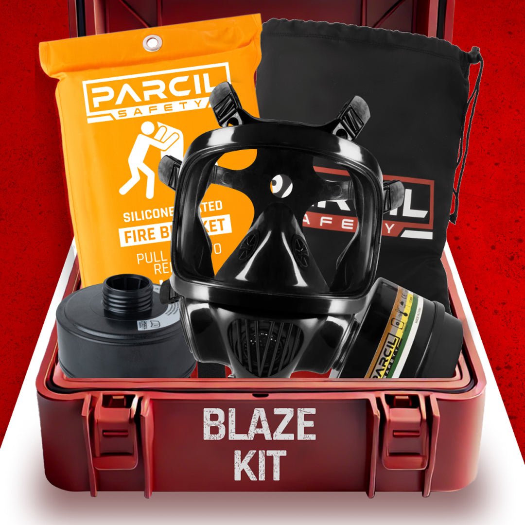 Elite Blaze Wildfire Kit – Complete Survival Bundle, Includes CS - 100 Gas Mask, N - B - 0 CBRN Canister, SB - 500 Silicone Fire Blanket, and PD Storage Bag - Parcil SafetyParcil Safety
