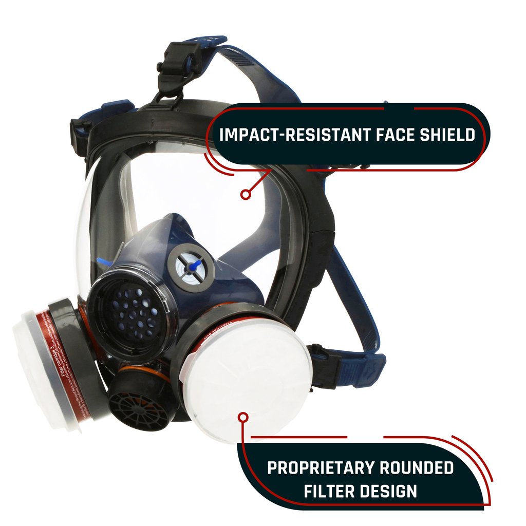 PD - 100 Inferno Red - Full Face Respirator Mirrored Gas Mask with Organic Vapor and Particulate Filtration - Parcil Safety Respirators