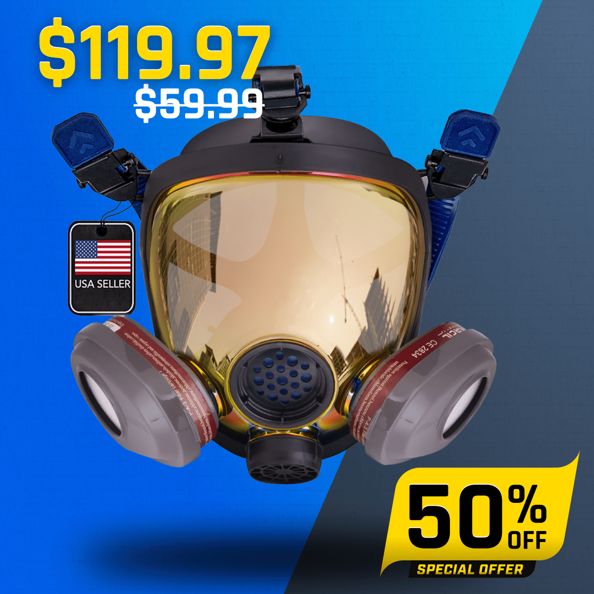 PD - 101 Burnt Bronze Mirrored - Full Face Respirator Gas Mask with A1 Organic Vapor (OV) with P2 Particulate Filter Canister - Parcil SafetyRespiratorsRespiratorsParcil Safety