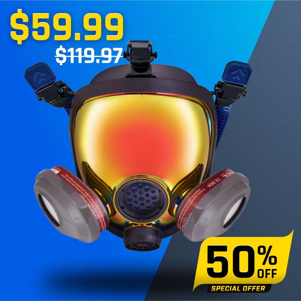 PD - 101 Inferno Red Mirrored - Full Face Respirator Gas Mask with A1 Organic Vapor (OV) with P2 Particulate Filter Canister - Parcil SafetyRespiratorsRespiratorsParcil Safety