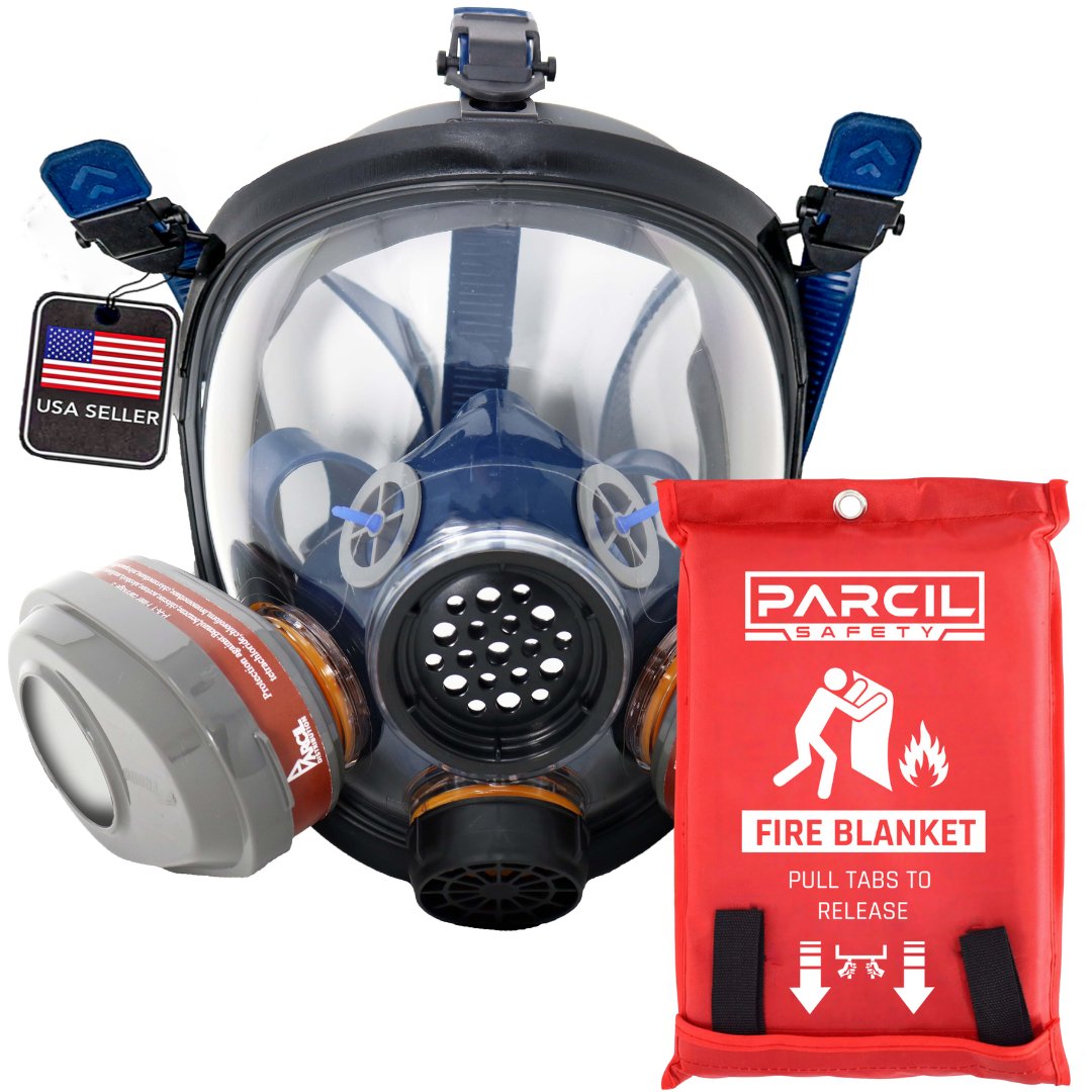 PD - 101 Organic Vapor Air Purifying Respirator Mask - FREE PD - 452 Emergency Fire Extinguisher Blanket! - Parcil Safety front side