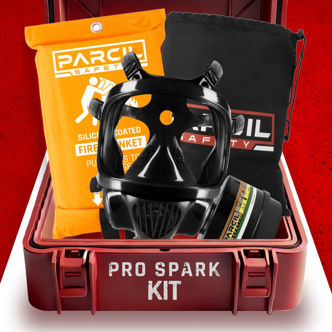 Pro Spark Wildfire Kit – Advanced Readiness Bundle, Includes CS - 100 Gas Mask, SB - 500 Silicone Fire Blanket, and PD Storage Bag - Parcil SafetyParcil Safety