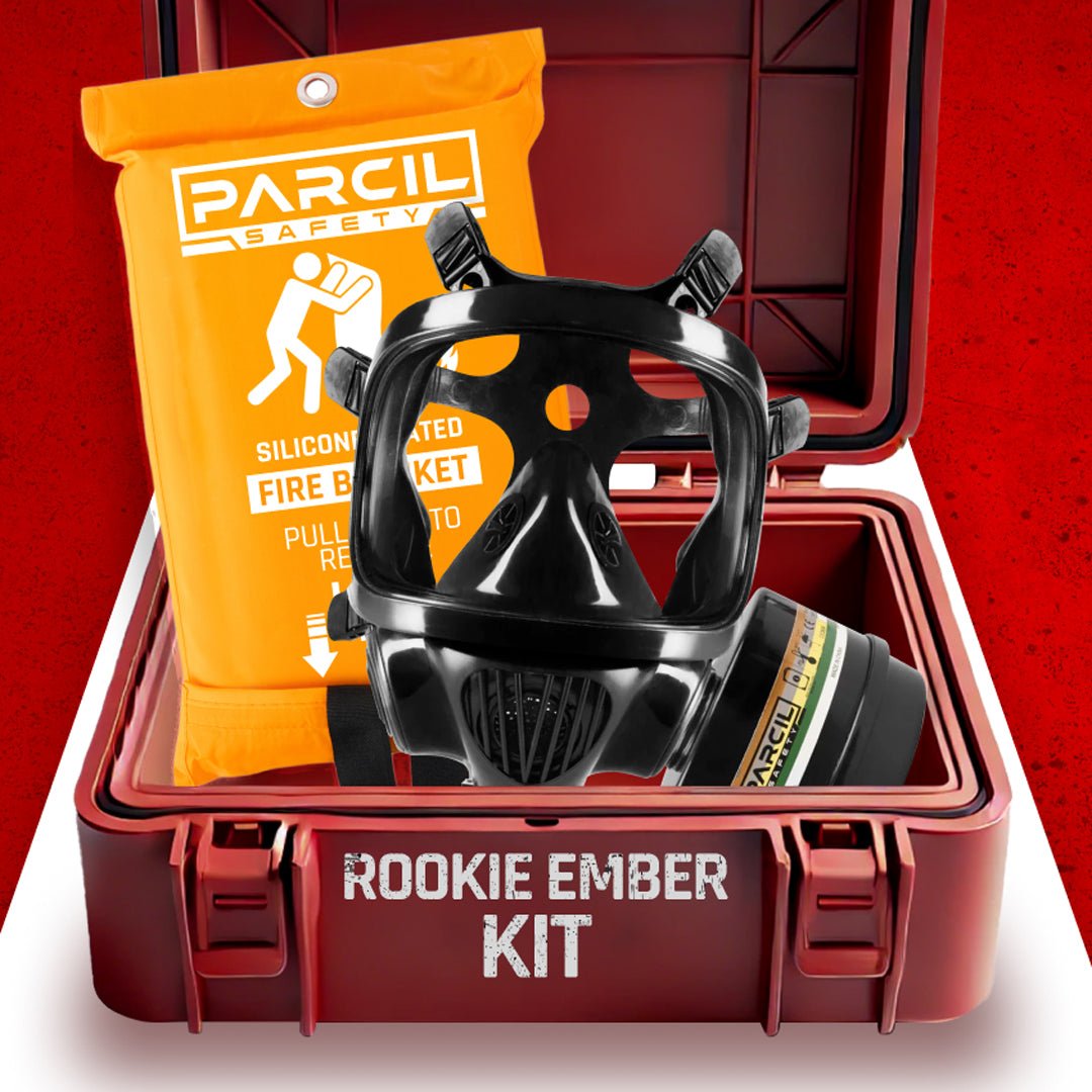 Rookie Ember Wildfire Kit – Essential Protection Bundle, Includes CS - 100 gas mask and SB - 500 Silicone Fire Blanket - Parcil SafetyParcil Safety