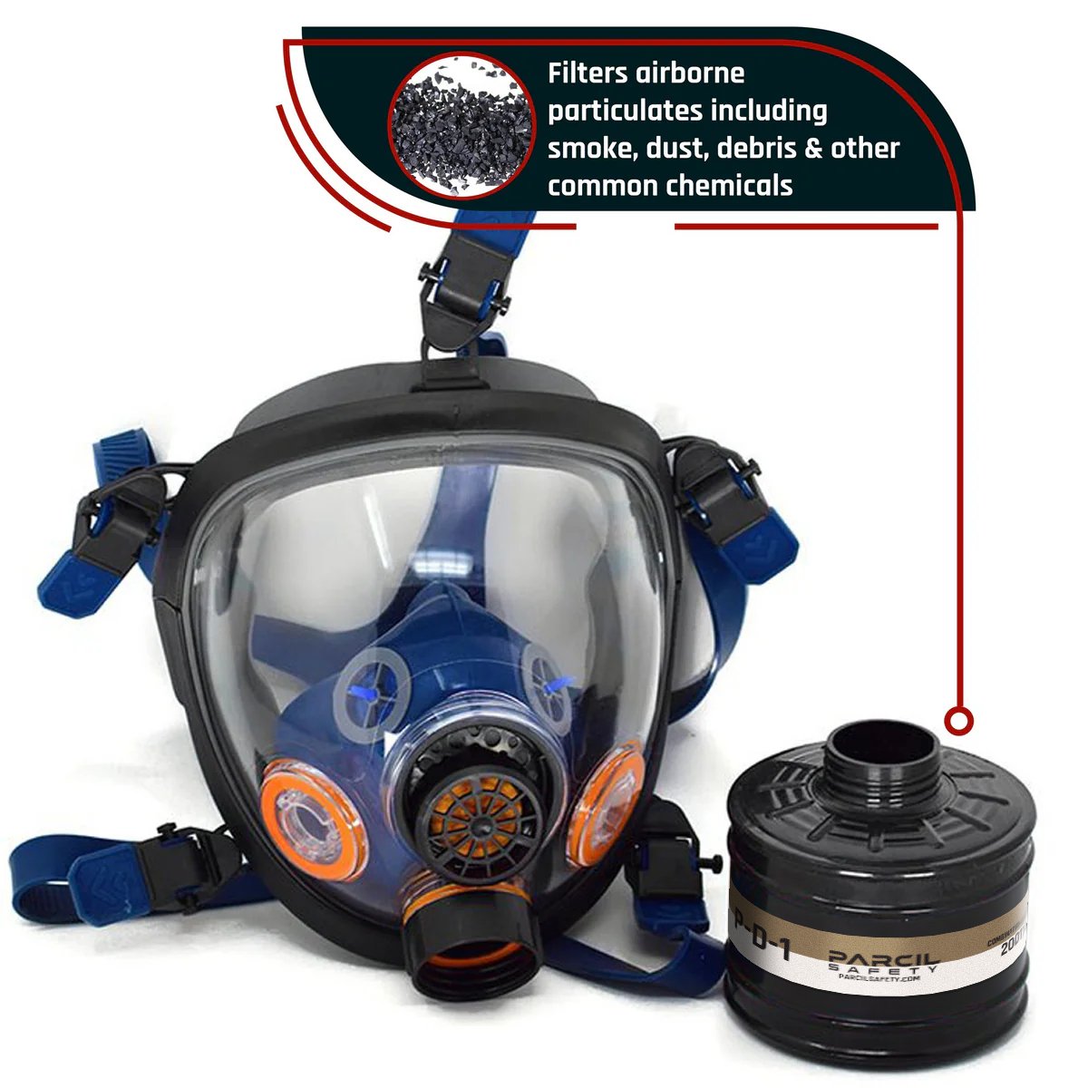 ST - 100X Arctic Blue Mirrored - Full Face Respirator Gas Mask with Organic Vapor and Particulate Filtration - Parcil Safety