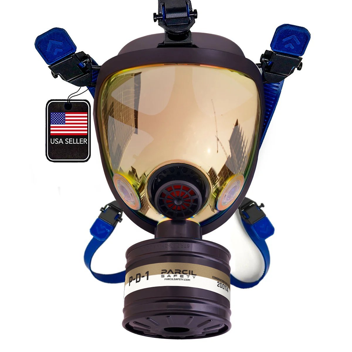 ST - 100X Burnt Bronze Mirrored - Full Face Respirator Gas Mask with Organic Vapor and Particulate Filtration - Parcil Safety front side