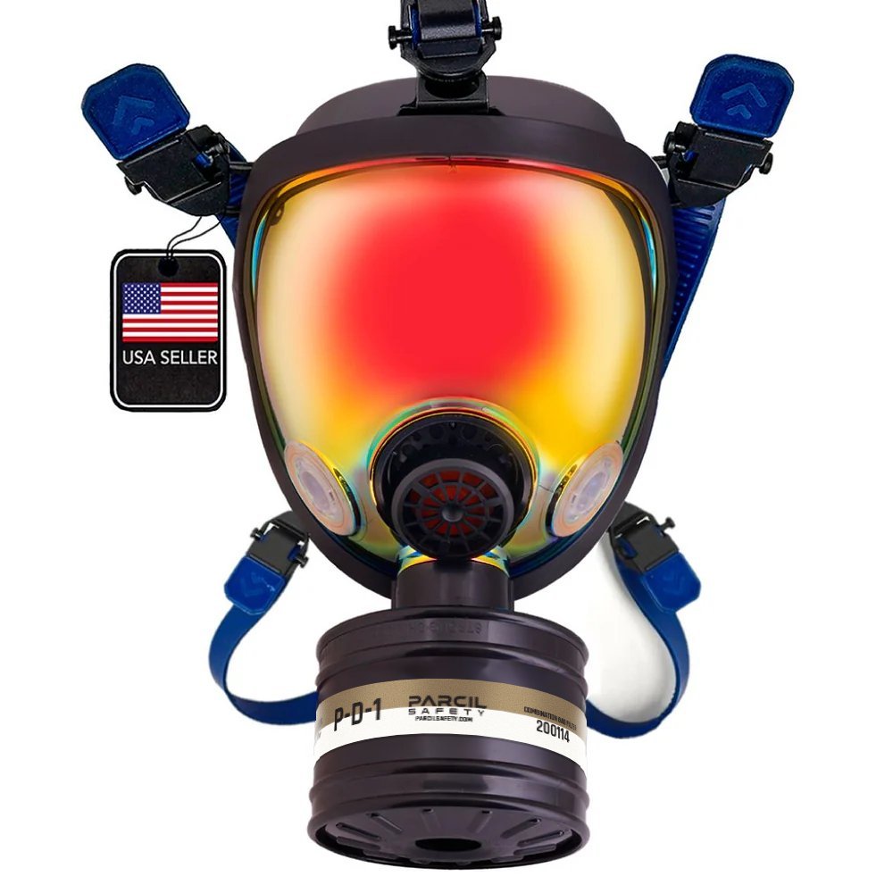 ST - 100X Inferno Red Mirrored - Full Face Respirator Gas Mask with Organic Vapor and Particulate Filtration - front side