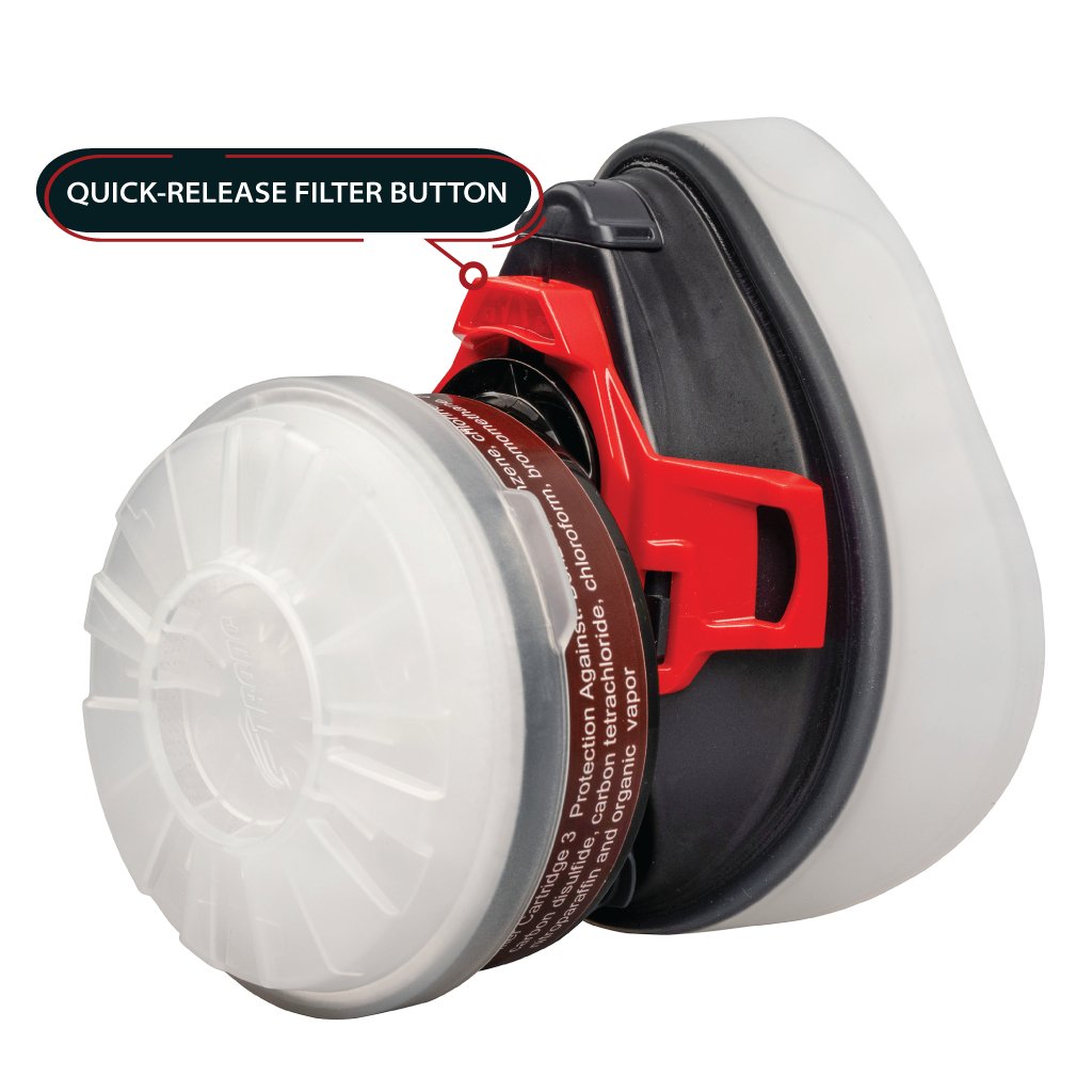 T - 90 Half Face Respirator & C - 10 Goggles - Organic Vapor Filter Gas Mask - Quick Release Headband & Easy Snap on Filter - Parcil Safety filter